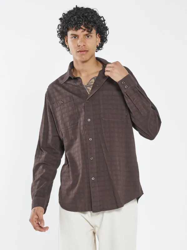 Disruption Jacquard Check Long Sleeve Shirt - Postal Brown sold by Thrills