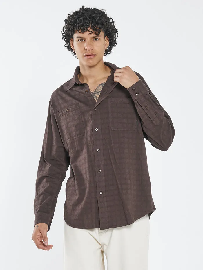 Disruption Jacquard Check Long Sleeve Shirt - Postal Brown sold by Thrills