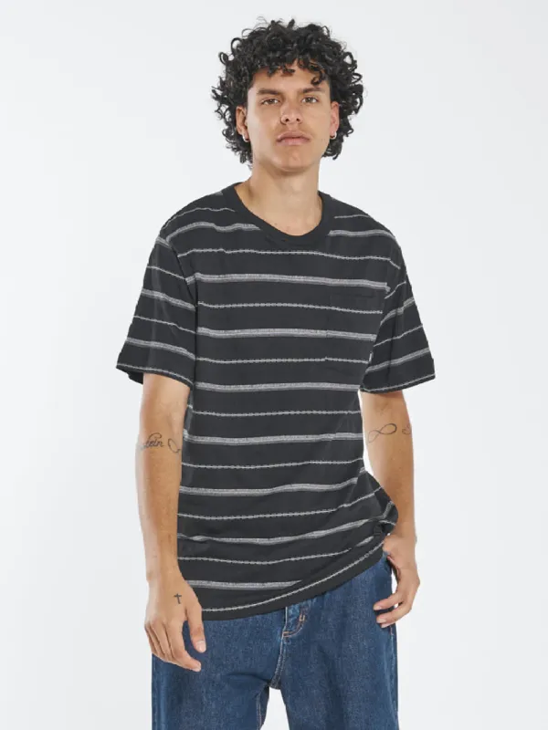 Minimal Thrills Stripe Merch Fit Pocket Tee - Washed Black sold by Thrills