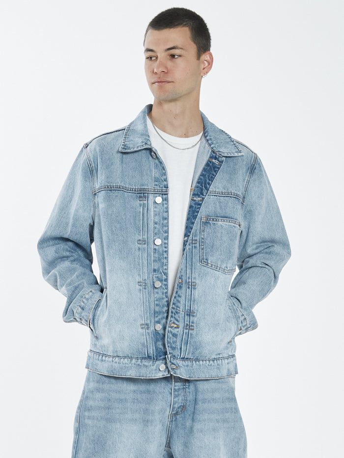 Ryder Oversized Denim Jacket - Dust Blue sold by Thrills