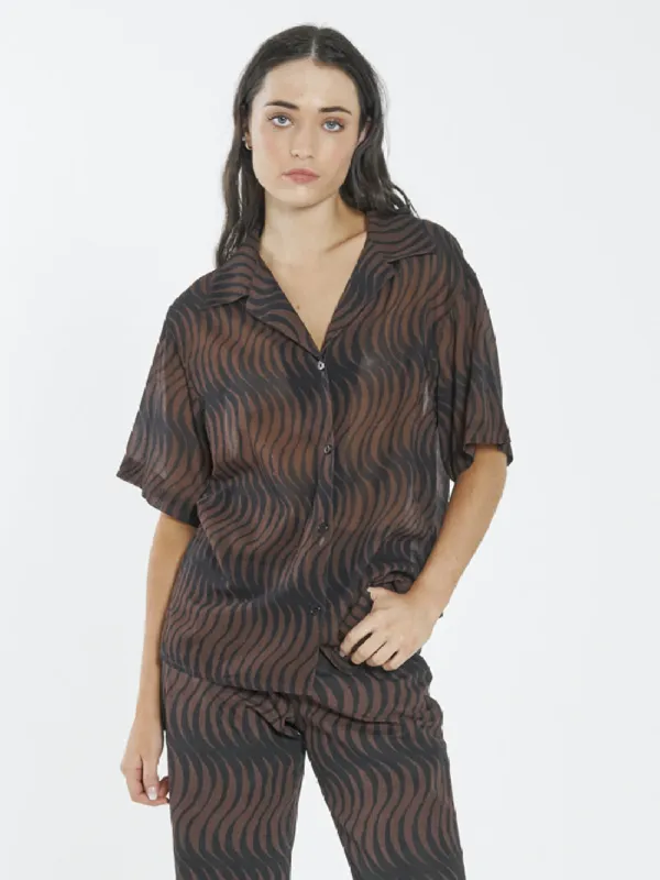 Paradise on Repeat Bowling Shirt - Washed Cocoa sold by Thrills