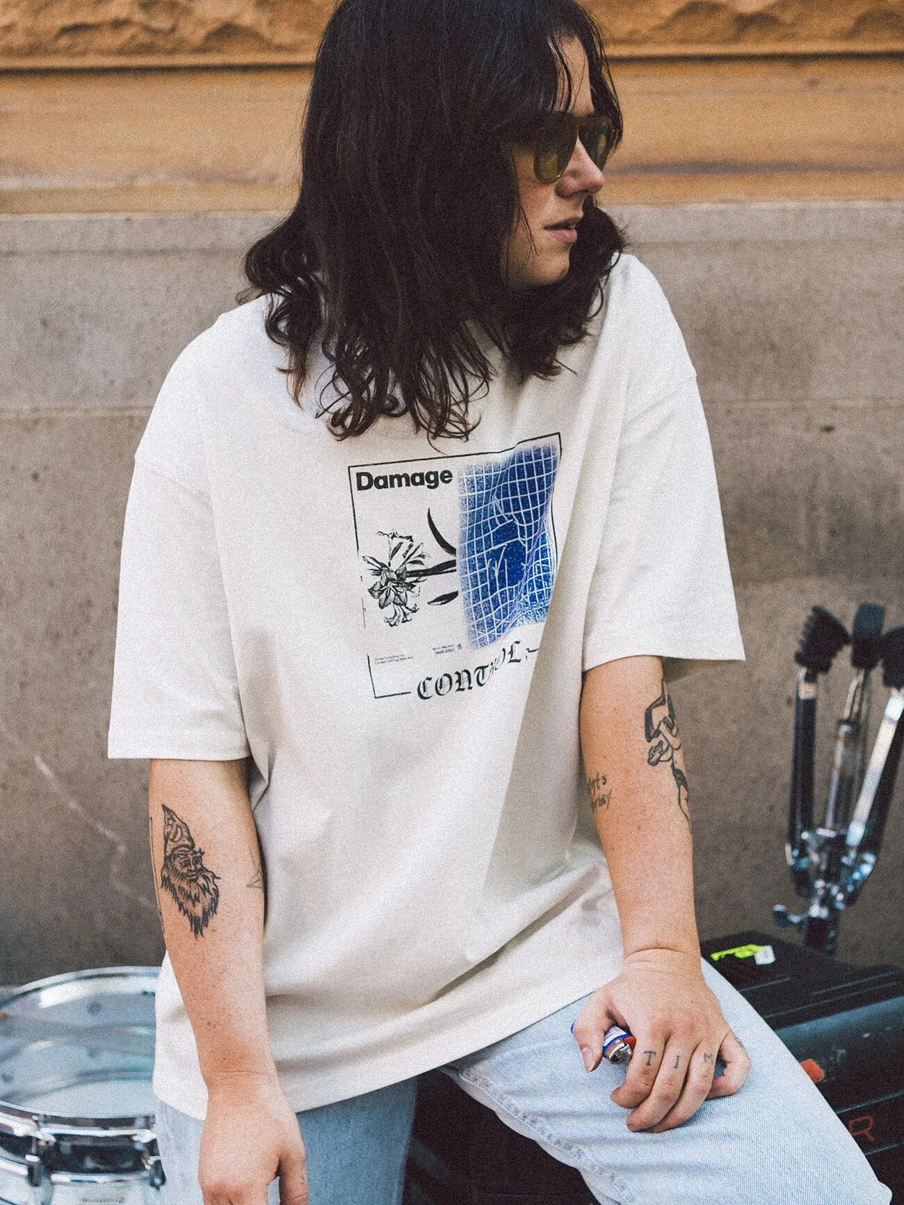 Damage Control Oversized Tee - Heritage White sold by Thrills
