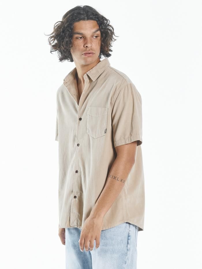 Stranded Cord Short Sleeve Shirt - Aged Tan sold by Thrills