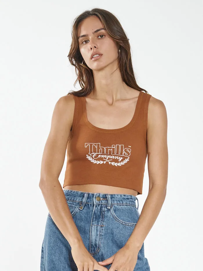 Speed Needs Crop Rib Singlet - Caramel sold by Thrills