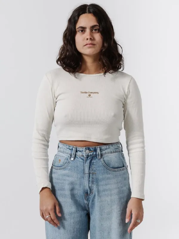 Super Natural LS Super Crop Rib Tee - Heritage White sold by Thrills