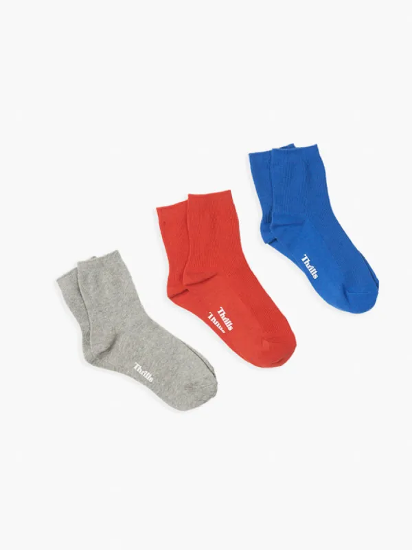 Victoria 3 Pack Sock - Cadmium/Bright Cobalt/Grey Marle sold by Thrills