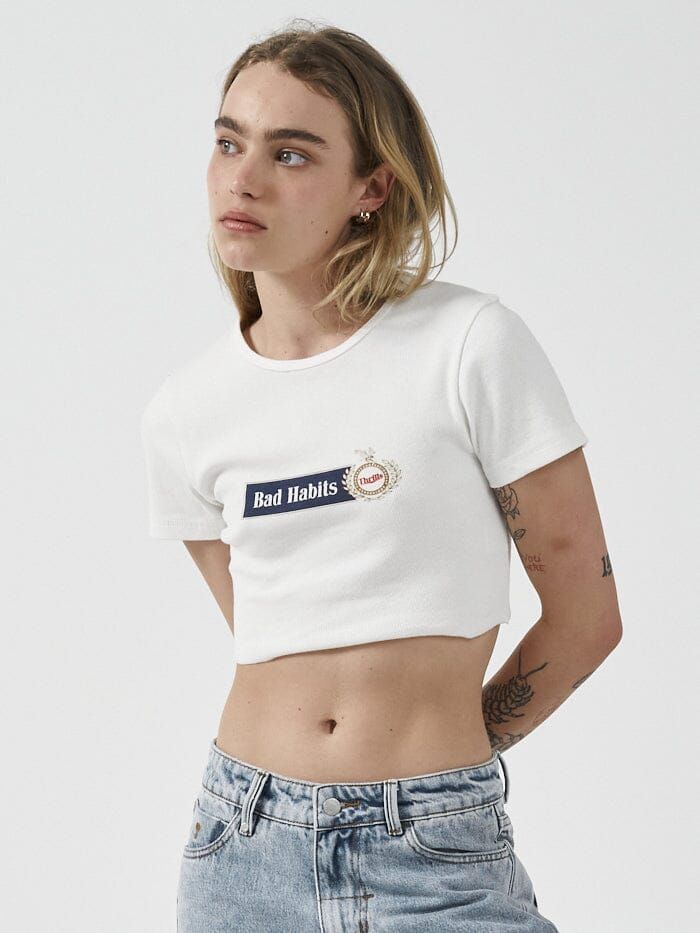 Habitually Bad Baby Crop Tee - Dirty White sold by Thrills