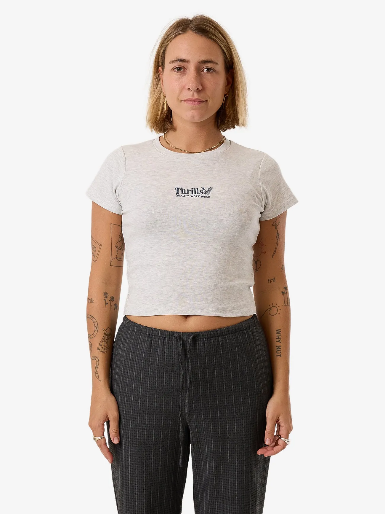 Thrills Workwear Embro Mini Tee - White Marle sold by Thrills