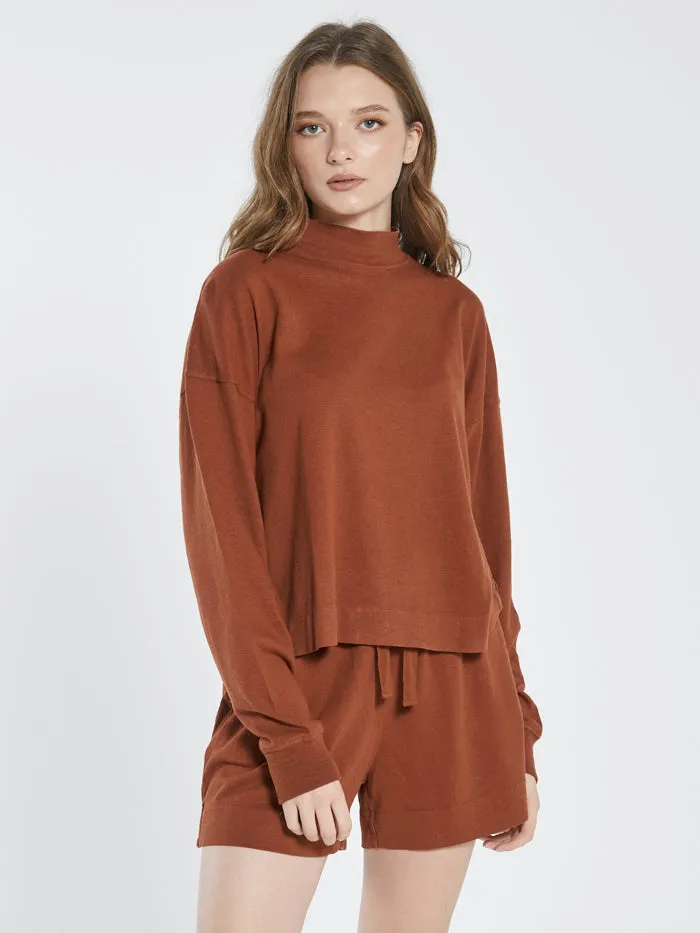 Hemp Mock Neck Long Sleeve Tee - Coffee sold by Thrills