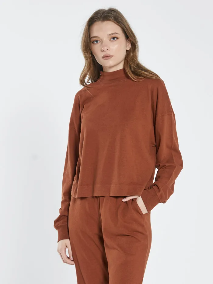 Hemp Mock Neck Long Sleeve Tee - Coffee sold by Thrills product image thumbnail 4
