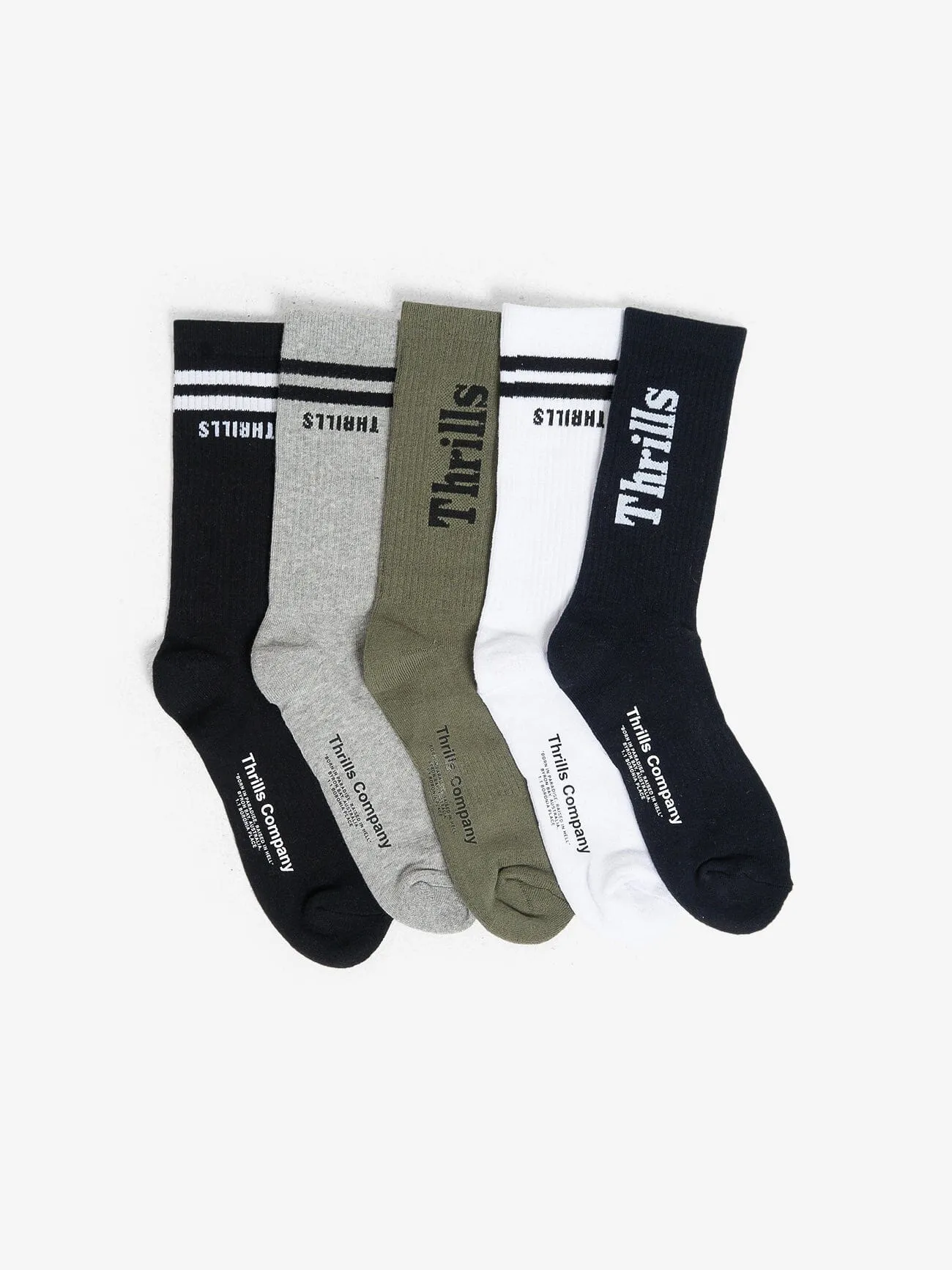 Minimal Thrills 5 Pack Sock - Black / White / Army Green / Total Eclipse / Grey Marle sold by Thrills
