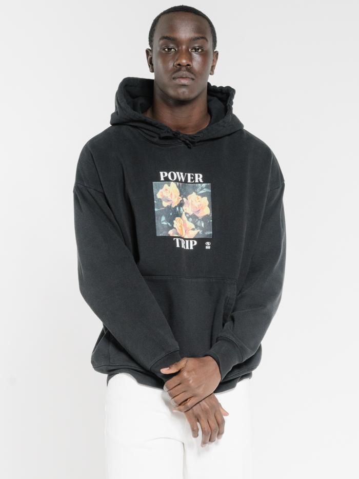 Power Trip Slouch Pull On Hood - Black sold by Thrills