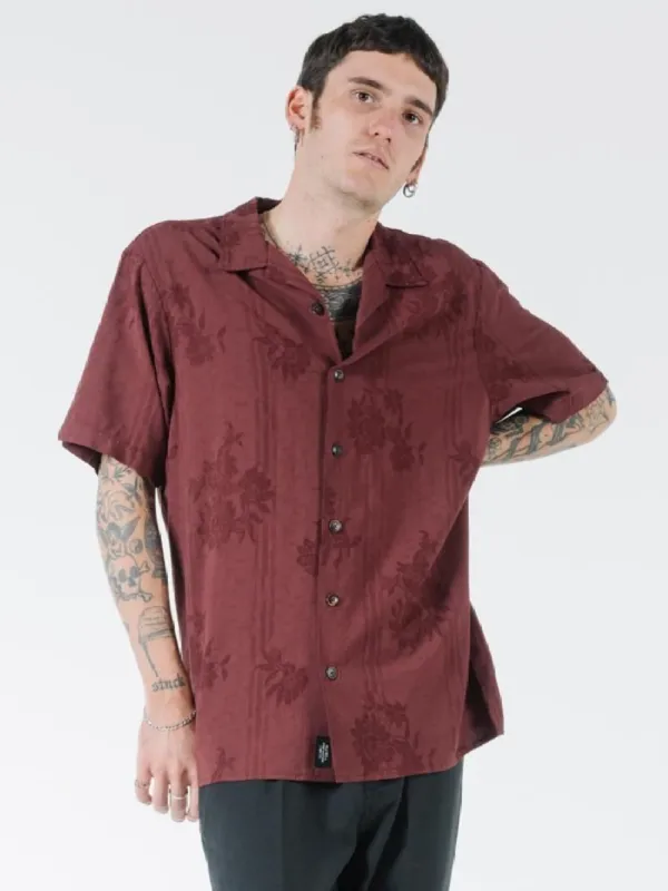 Hidden Paradise Bowling Shirt - Blood Red sold by Thrills
