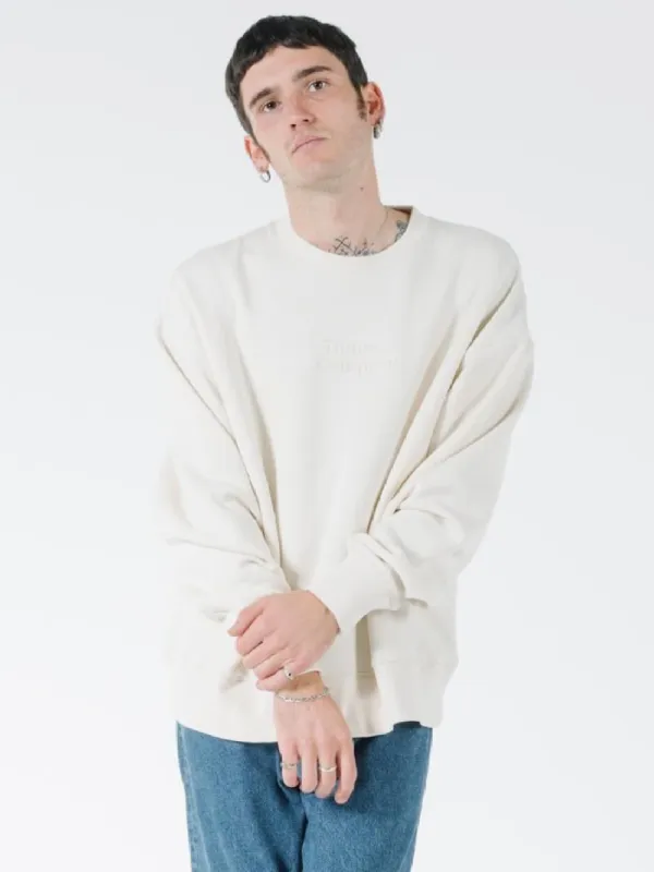 Tonal Stacked Thrills Company Slouch Fit Crew - Unbleached sold by Thrills