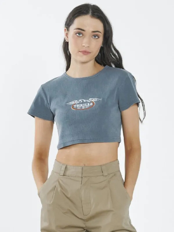 Eagle Badge Baby Crop Tee - Airforce Blue sold by Thrills