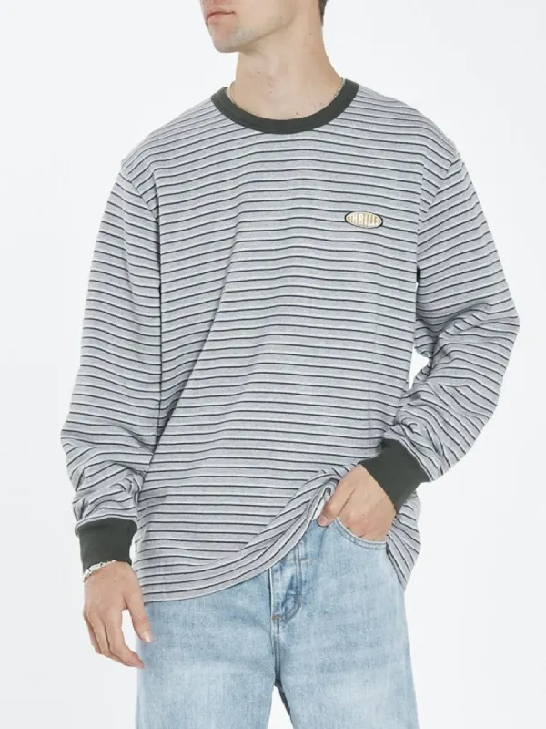 Warp Zone Stripe Merch Fit Long Sleeve Tee - Grey Marle sold by Thrills