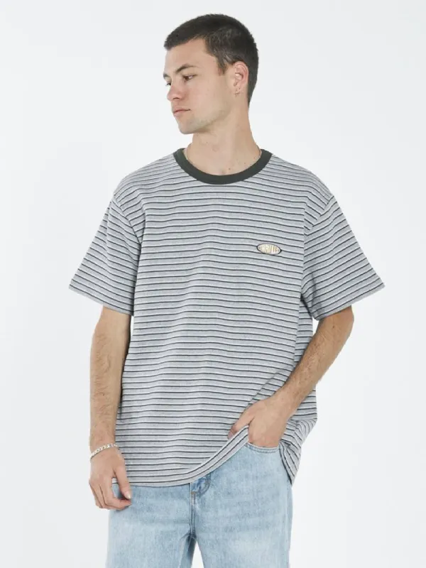 Warp Zone Stripe Merch Fit Tee - Grey Marle sold by Thrills