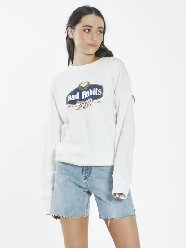 Bad Habits Die Hard Slouch Crew - Dirty White sold by Thrills