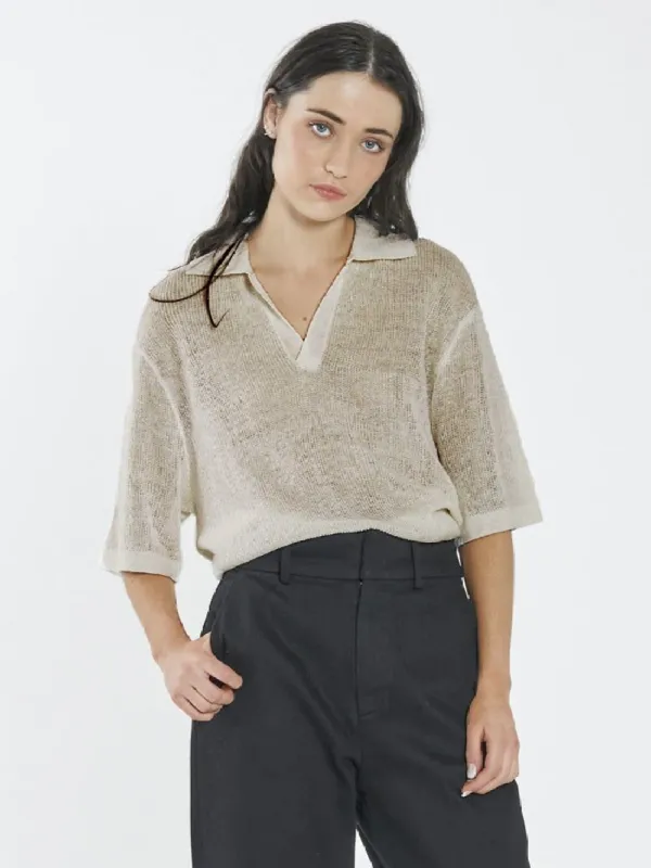 Linen Knitted Oversized Polo - Unbleached sold by Thrills
