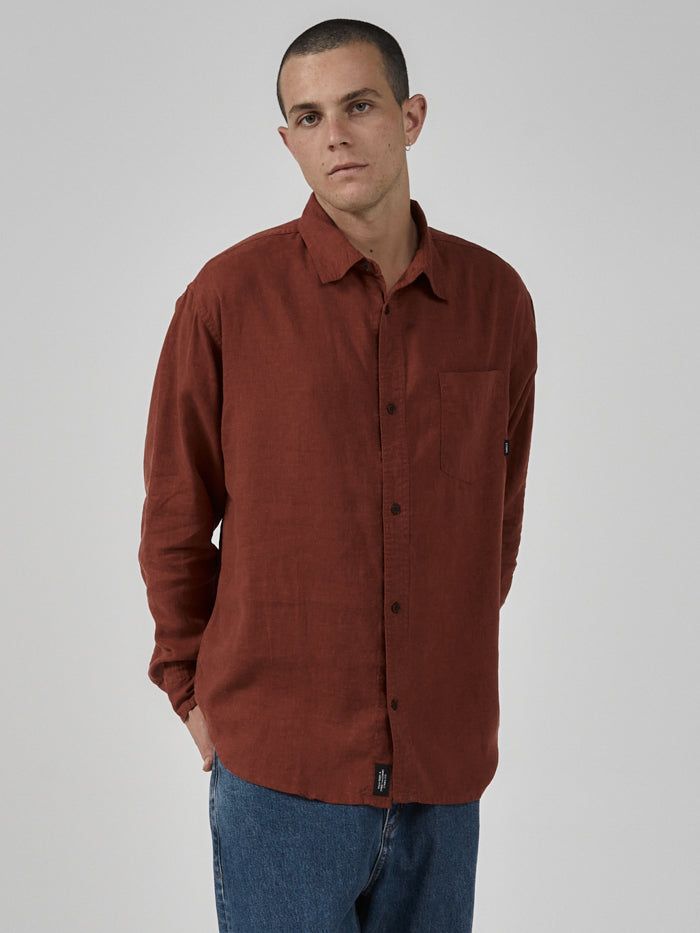 Hemp Minimal Thrills Oversize Long Sleeve Shirt - Burnt Henna sold by Thrills