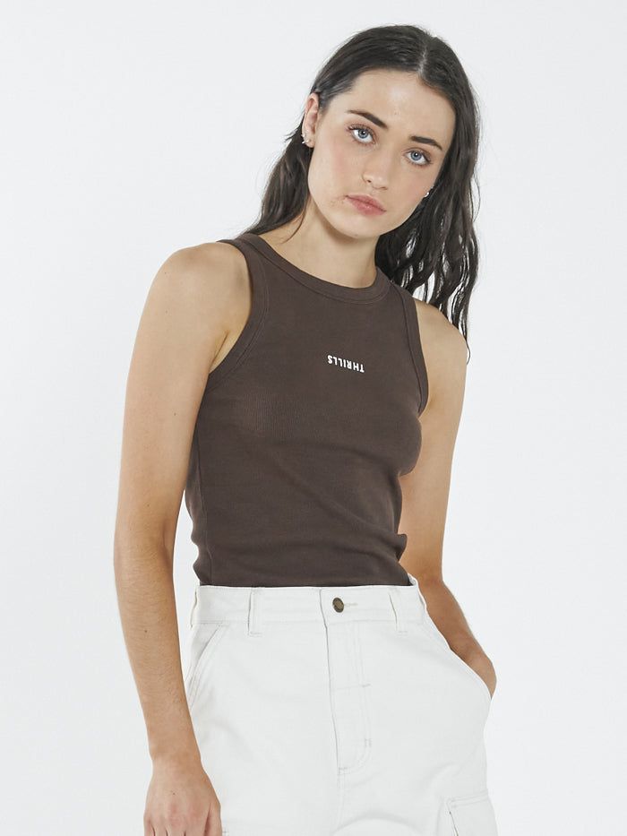 Minimal Thrills Racer Front Tank - Postal Brown sold by Thrills