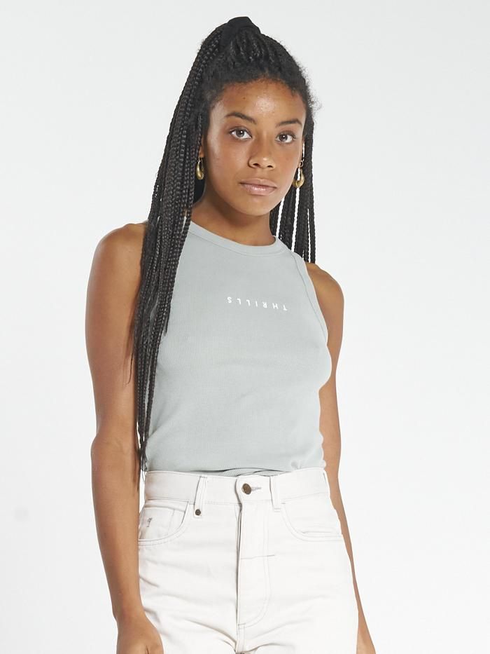 Minimal Thrills Racer Front Tank - Eucalyptus sold by Thrills