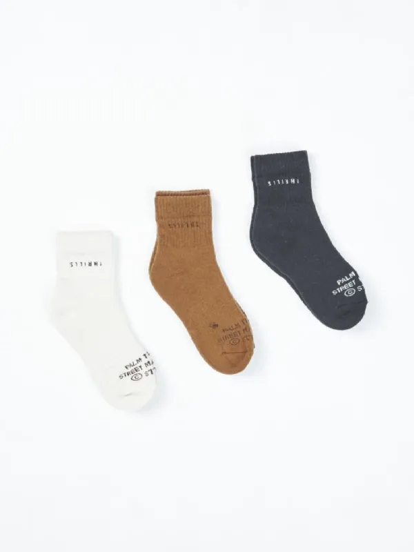 Minimal Thrills 3 Pack Short Socks - Tofu - Postal Brown - Plantation sold by Thrills