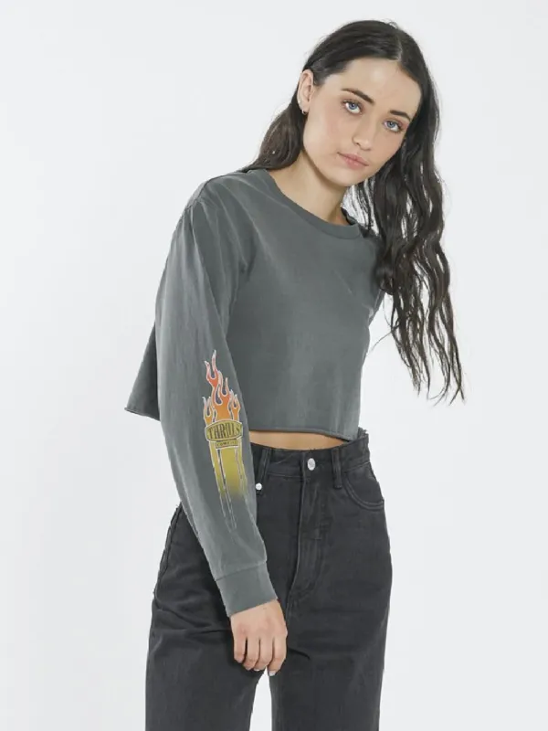 Flaming Dart LS Merch Super Crop Tee - Merch Black sold by Thrills