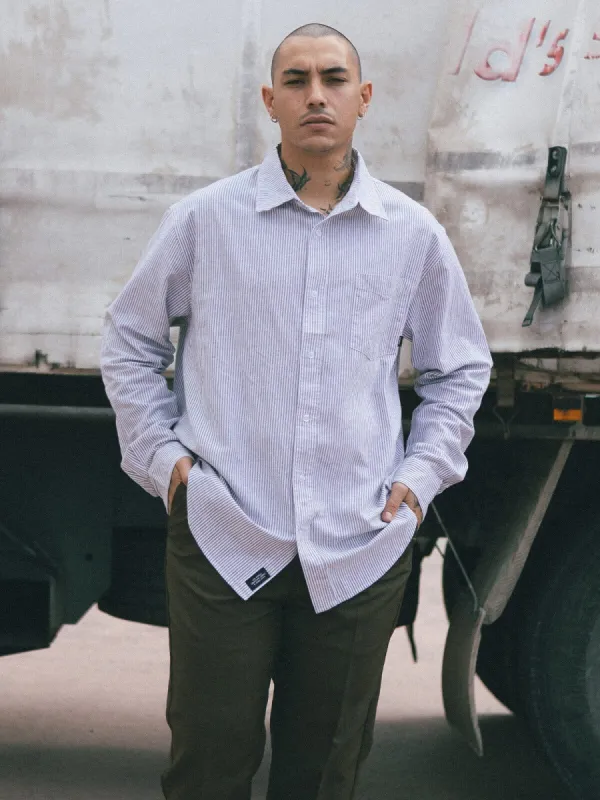 Occasions Long Sleeve Shirt - Olive Night Stripe sold by Thrills