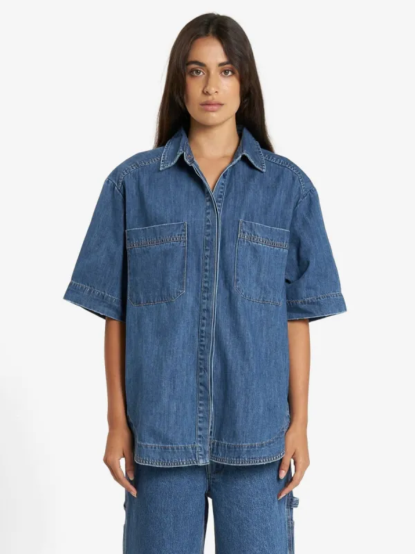 Louise Denim Shirt - Rinsed Blue sold by Thrills