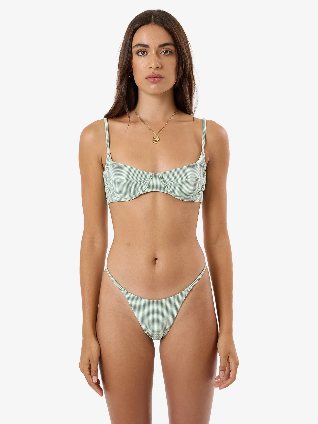 Lou Gingham Underwire Bikini Top - Elm Green sold by Thrills