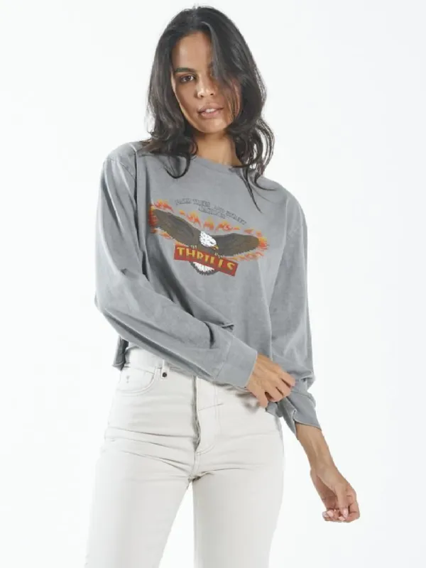 Wings of Fire Crop LS Merch Fit Tee - Washed Grey sold by Thrills