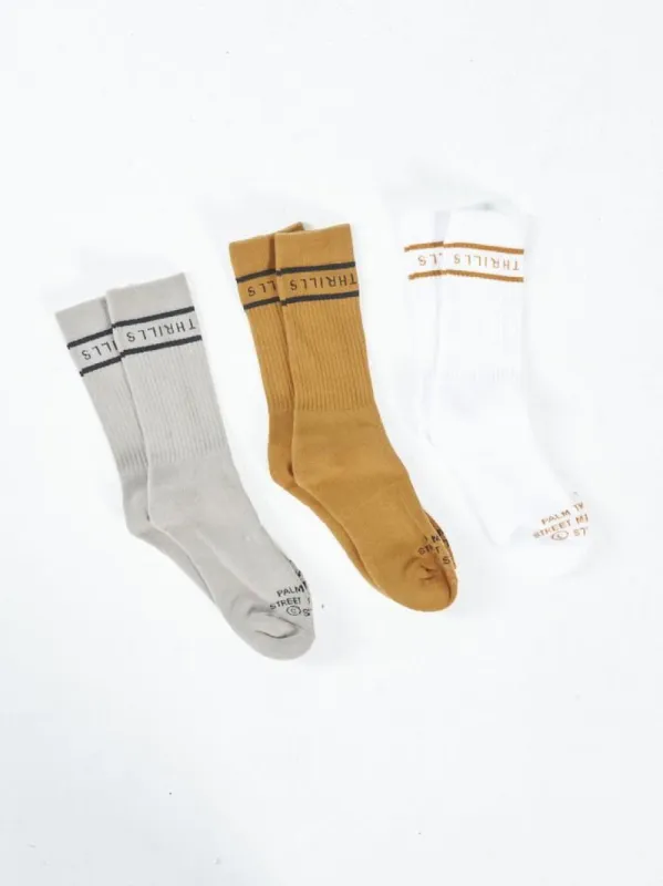 Minimal Thrills 3 Pack Socks-Spice Brown - Gravel-White sold by Thrills