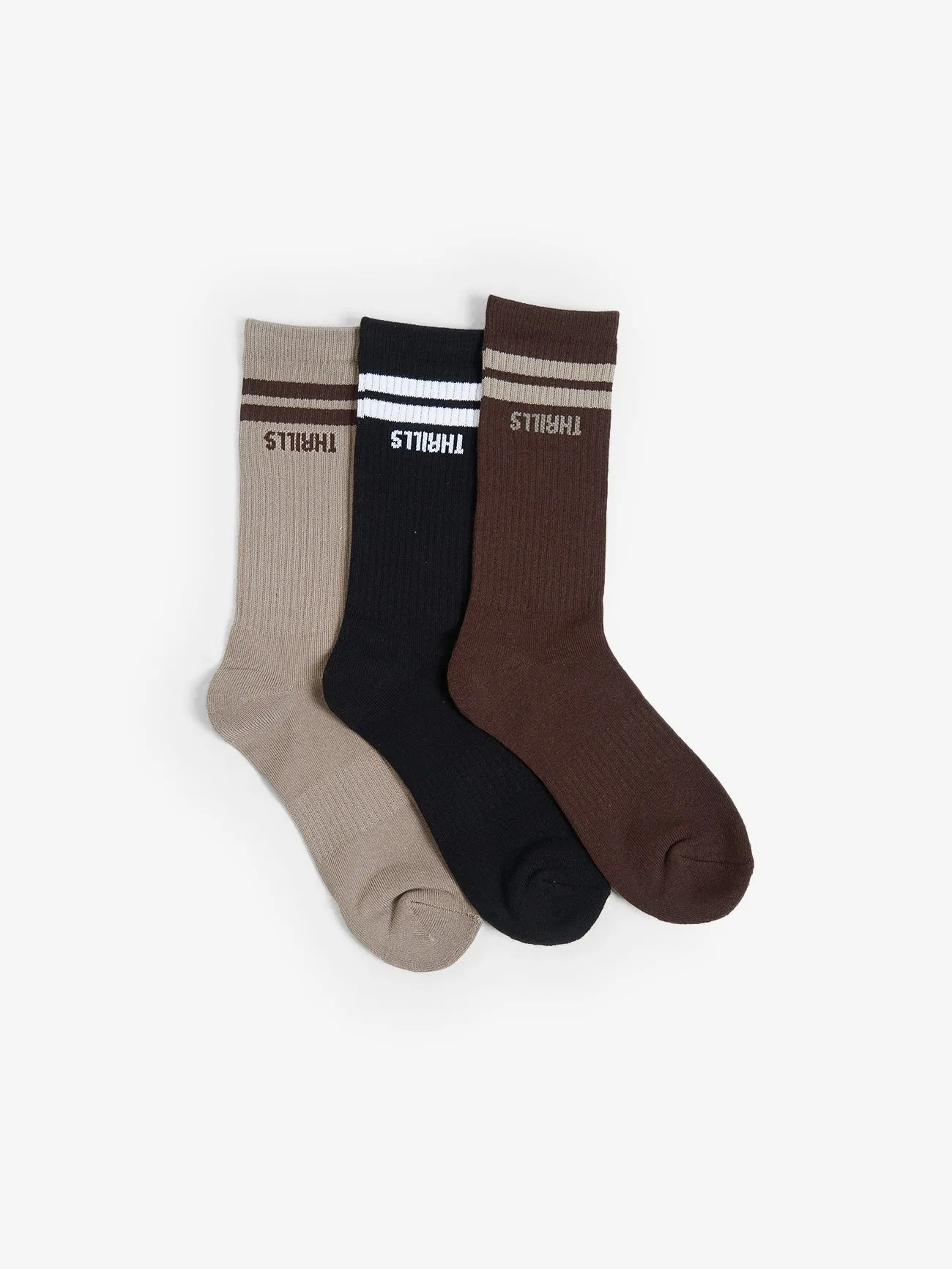 Minimal Thrills 3 Pack Sock - Oyster - Merch Black - Deep Plum sold by Thrills