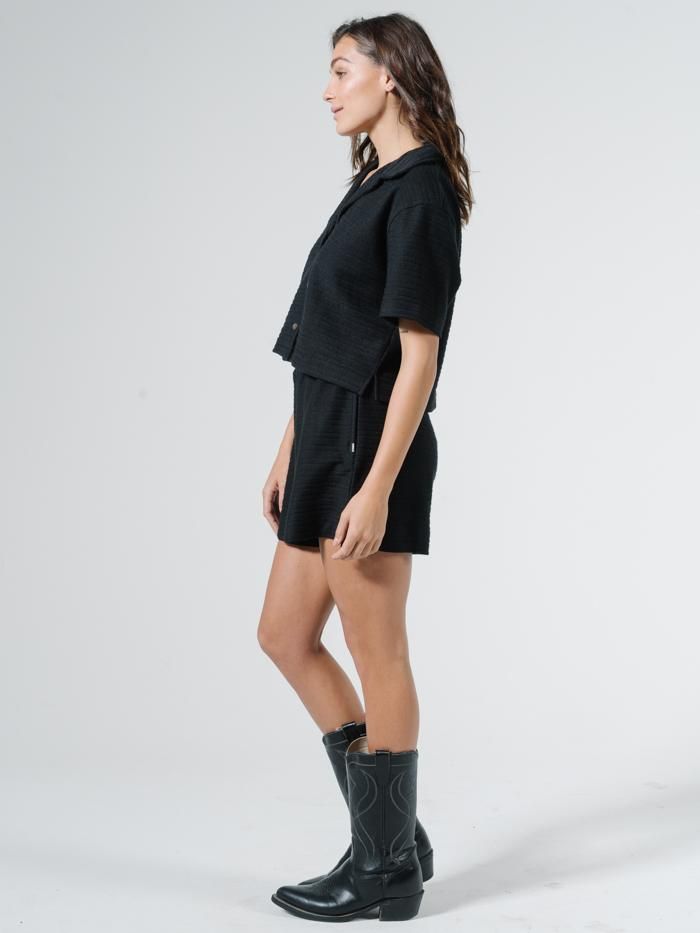Terry Crop Shirt - Black sold by Thrills product image thumbnail 3