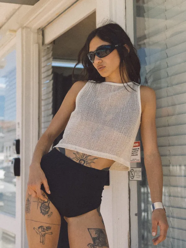 Lattice Boat Neck Tank - Unbleached sold by Thrills