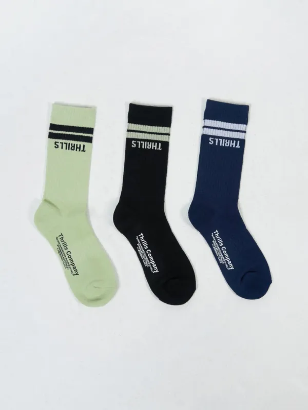 Minimal Thrills 3 Pack Socks - Pistachio-Merch Black-Navy sold by Thrills