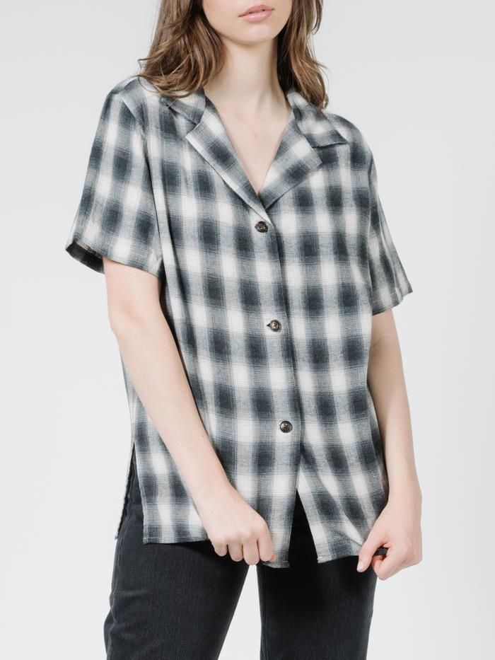 Angel Check Oversized Shirt - Steel Grey sold by Thrills