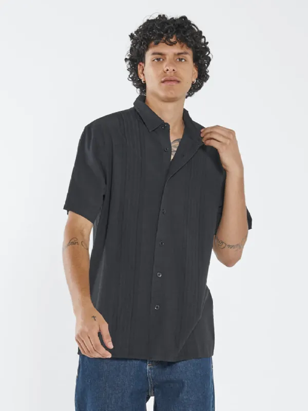 Minimal Jacquard Short Sleeve Shirt - Washed Black sold by Thrills