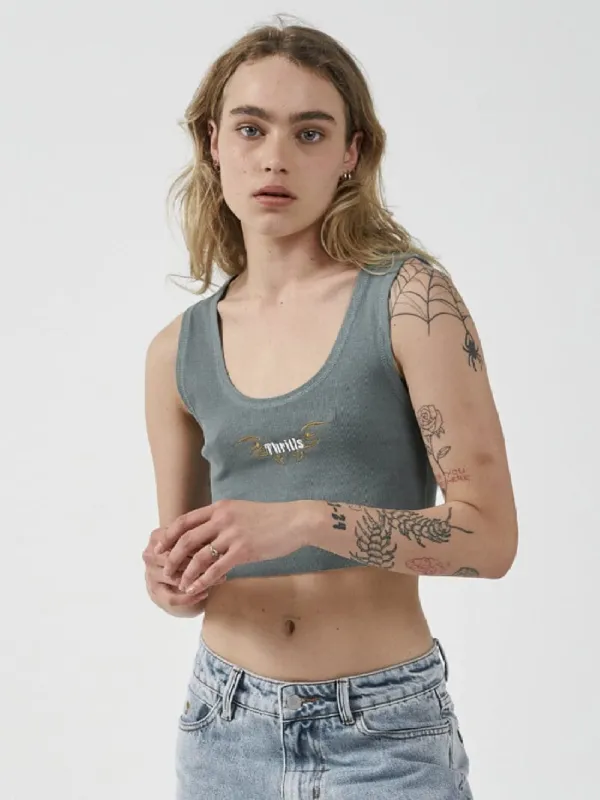 Thrills Golden Wings Crop Rib Singlet - Scrubs Green sold by Thrills
