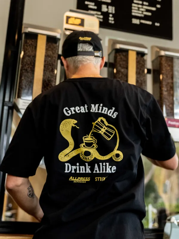 Allpress X Thrills Great Minds Drink Alike Oversize Pocket Tee - Black sold by Thrills