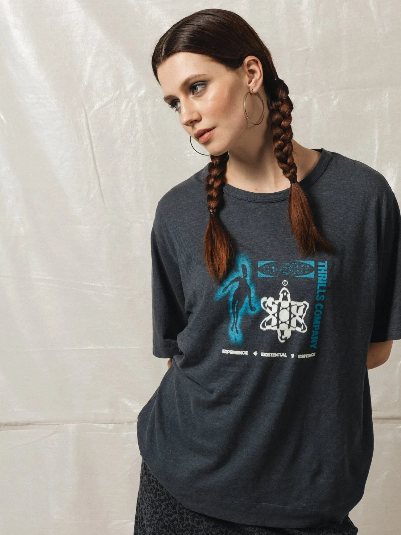 Euphoric Co-existence Hemp Box Fit Tee - Petrol sold by Thrills