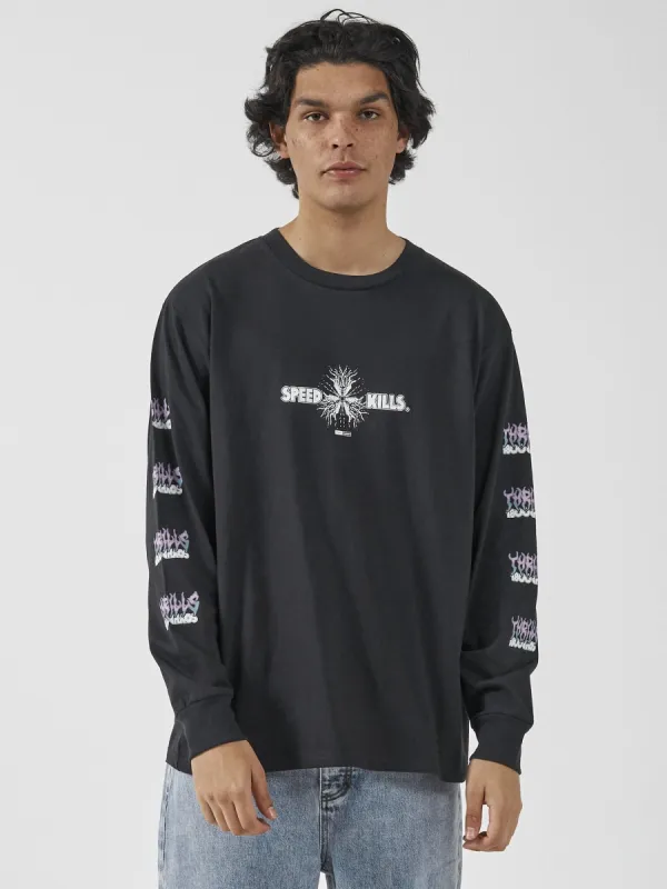 Speed Killer Oversize Fit Long Sleeve Tee - Washed Black sold by Thrills