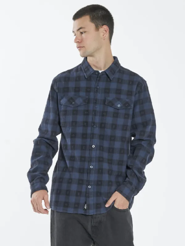 Liste Long Sleeve Flannel Shirt - Navy sold by Thrills