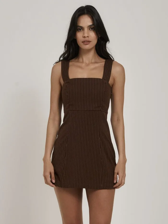 Connie Pinstripe Dress - Brown sold by Thrills product image thumbnail 4