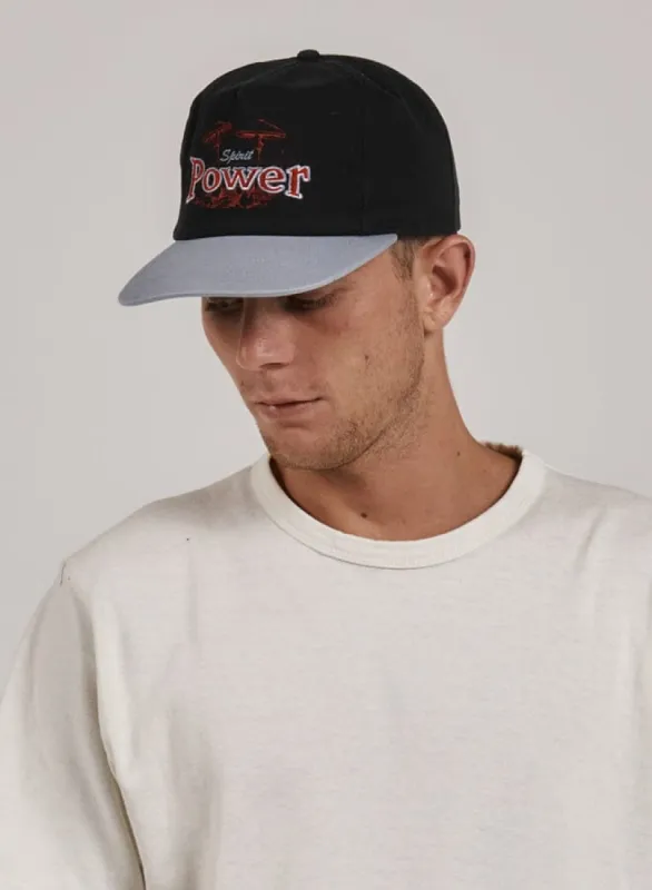 Spirit Power 5 Panel Cap - Washed Black - Blue sold by Thrills