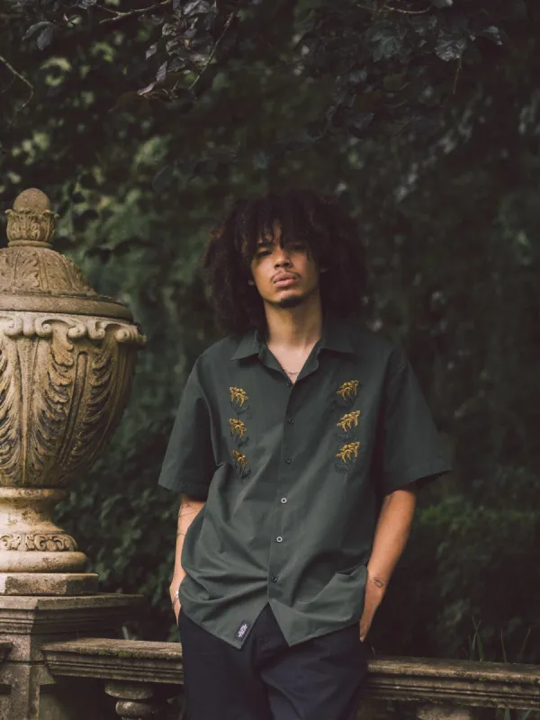 Secret Garden Short Sleeve Work Shirt - Oil Green sold by Thrills