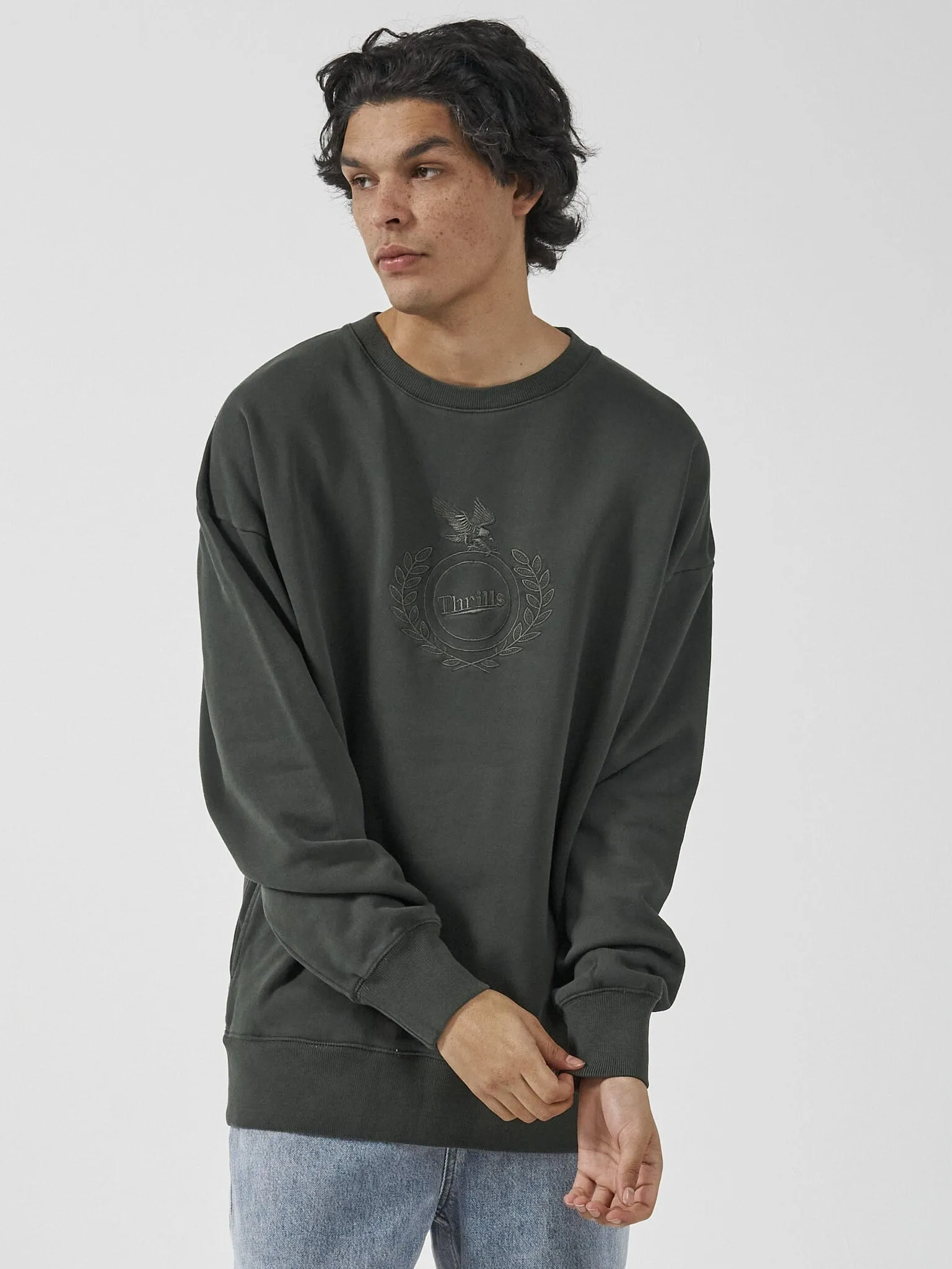 Engineered For Speed Slouch Crew Neck Fleece - Oil Green sold by Thrills product image thumbnail 4