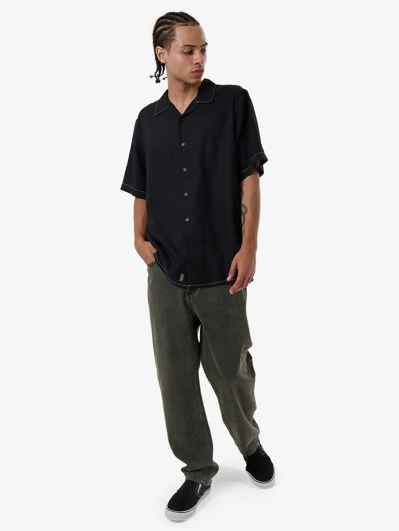 Hemp Minimal Thrills Contrast Stitch Bowling Shirt - Black sold by Thrills product image thumbnail 5