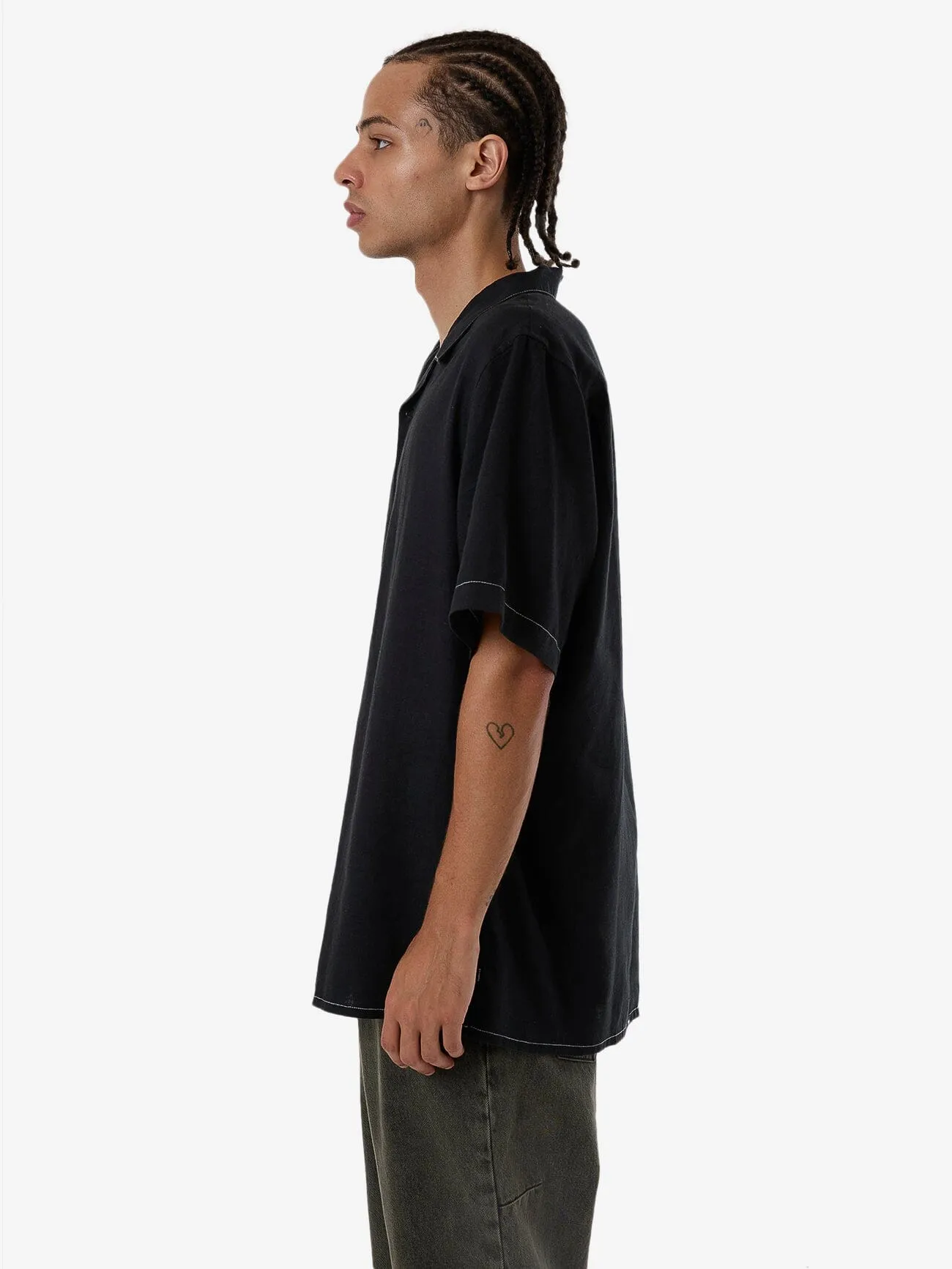 Hemp Minimal Thrills Contrast Stitch Bowling Shirt - Black sold by Thrills product image thumbnail 3